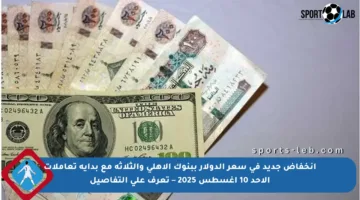 انخفاض جديد في سعر الدولار ببنوك الأهلي والثلاثة مع بداية تعاملات الأحد 10 أغسطس 2025 – تعرف على التفاصيل